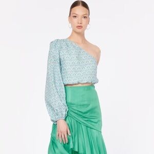 CAMI NYC Lenore Floral One-Shoulder linen crop top M NWT